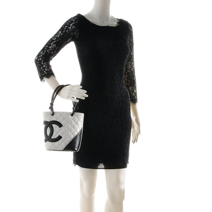 Chanel Calfskin Quilted Small Cambon Tote White Black 2 of 7