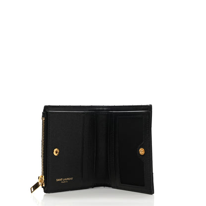Saint Laurent Grain De Poudre Matelasse Chevron Monogram Zipped Card Case Black 5 of 6