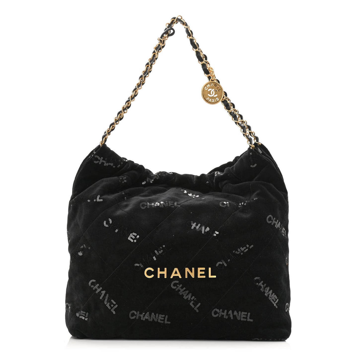 Velvet Sequin Quilted Chanel 22 Black