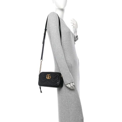 Gucci Calfskin Matelasse Small GG Marmont Chain Shoulder Bag Black 2 of 11