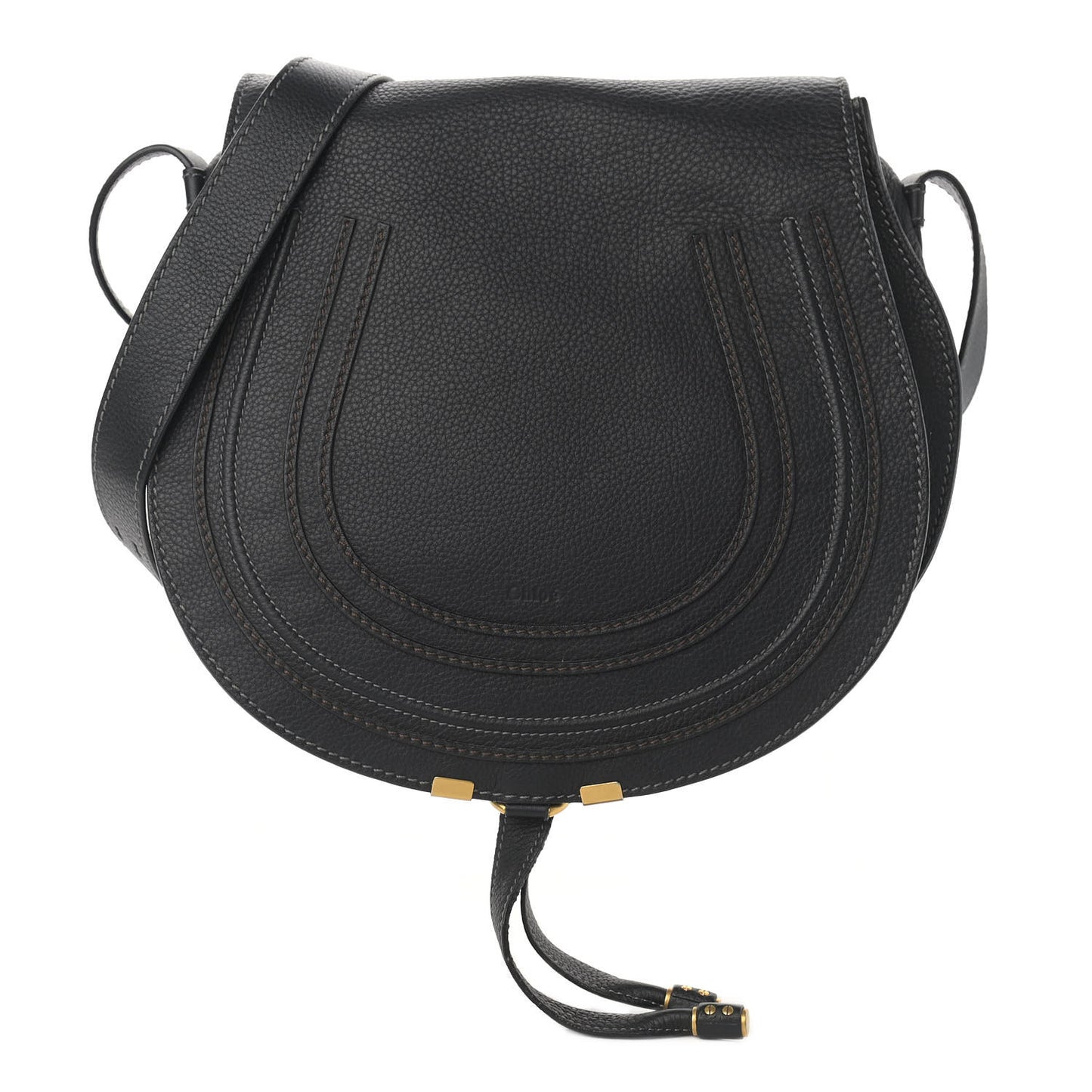 Calfskin Medium Marcie Round Crossbody Bag Black
