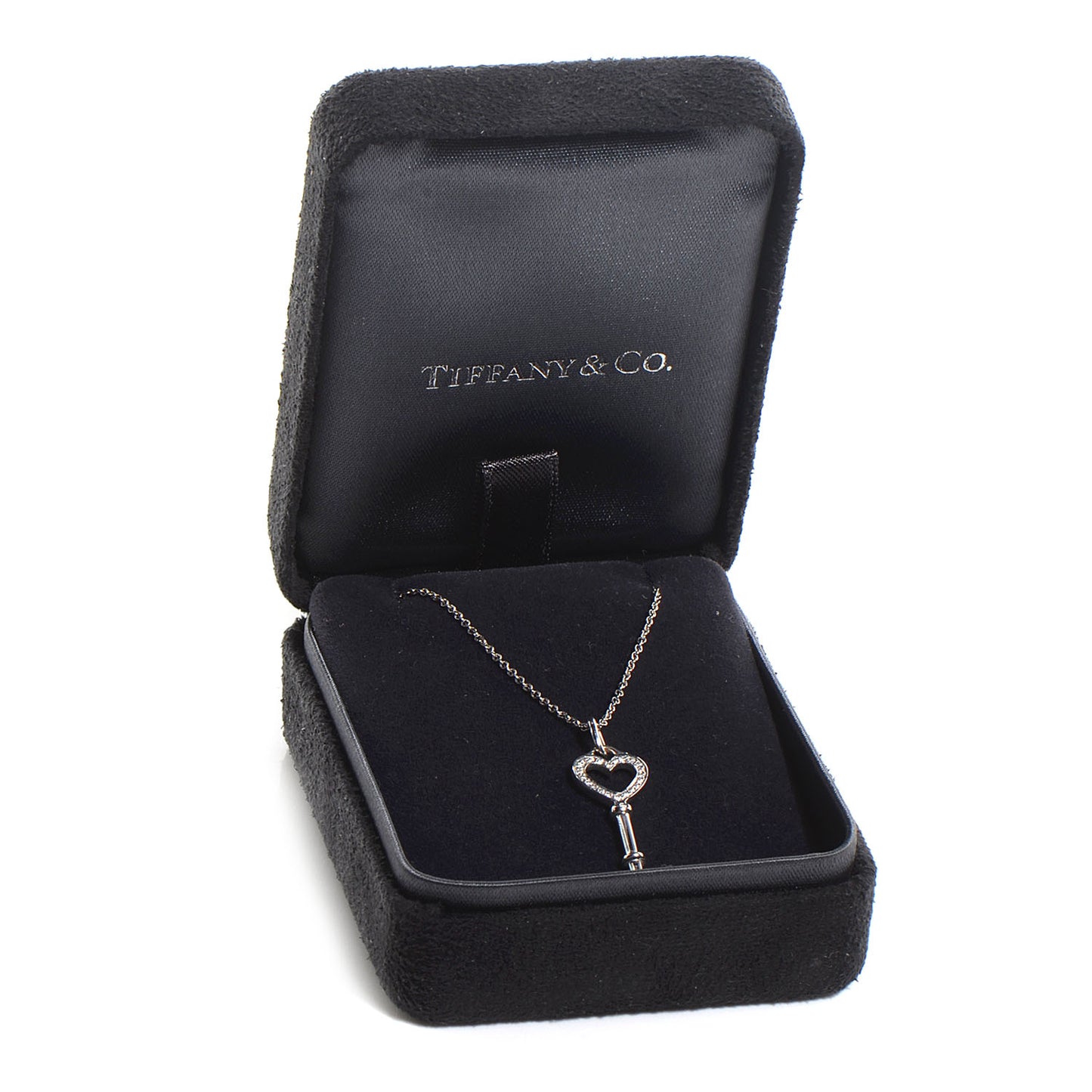 Platinum Diamond Heart Key Pendant Necklace
