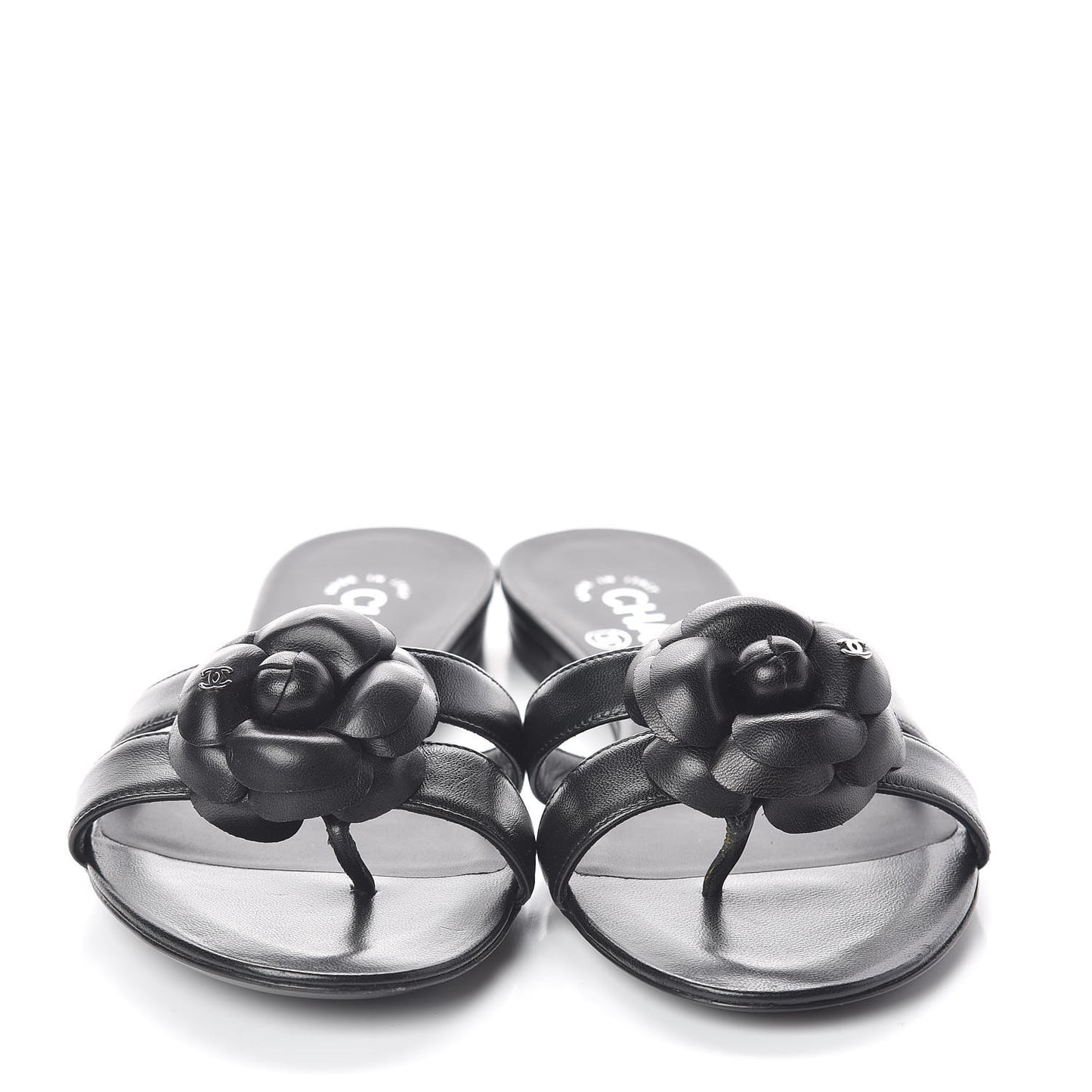 Lambskin Camellia Sandal Mules 36.5 Black