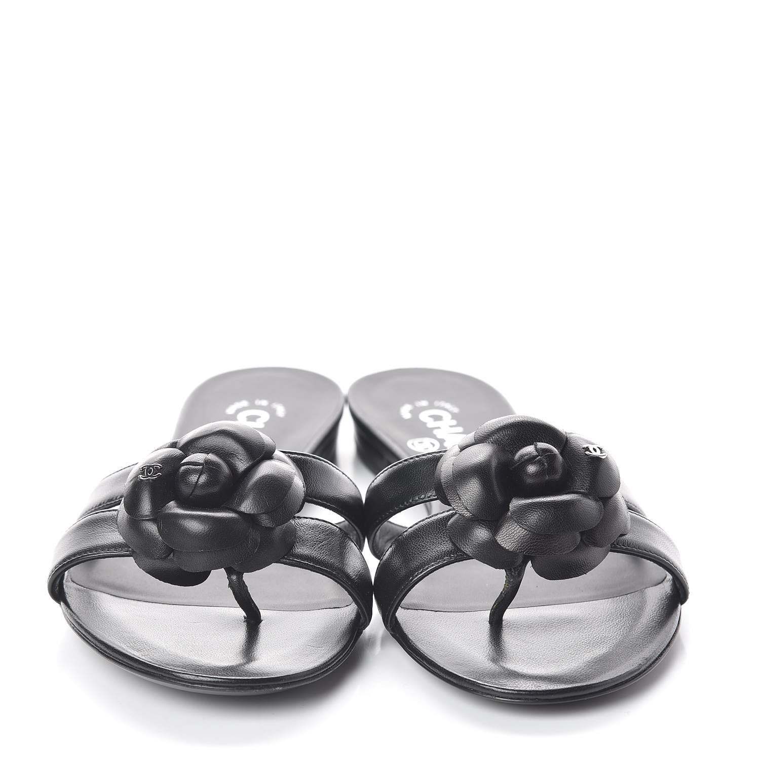 Chanel Lambskin Camellia Sandal Mules 36.5 Black 2 of 8