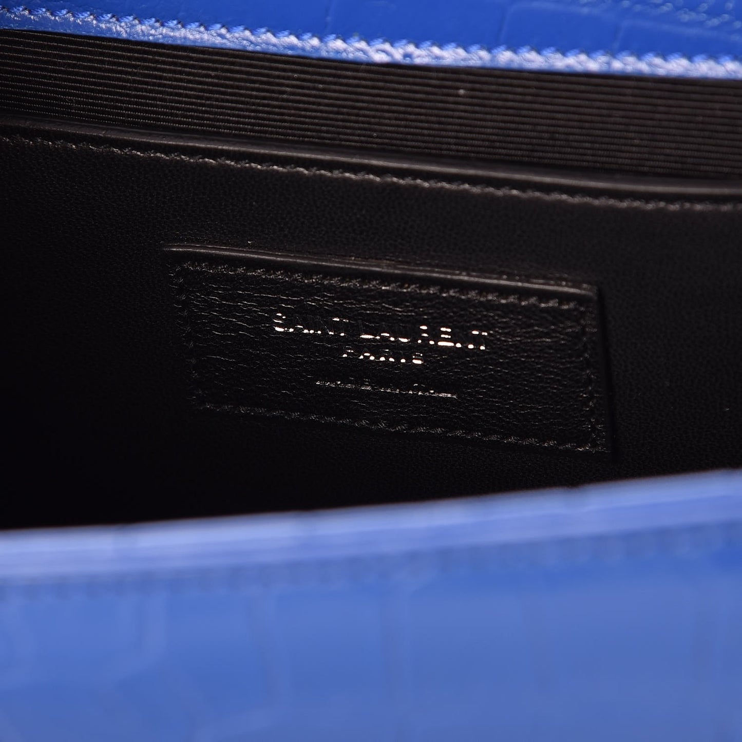 Calfskin Crocodile Embossed Medium Classic Monogram Kate Tassel Satchel Bleu Majorelle