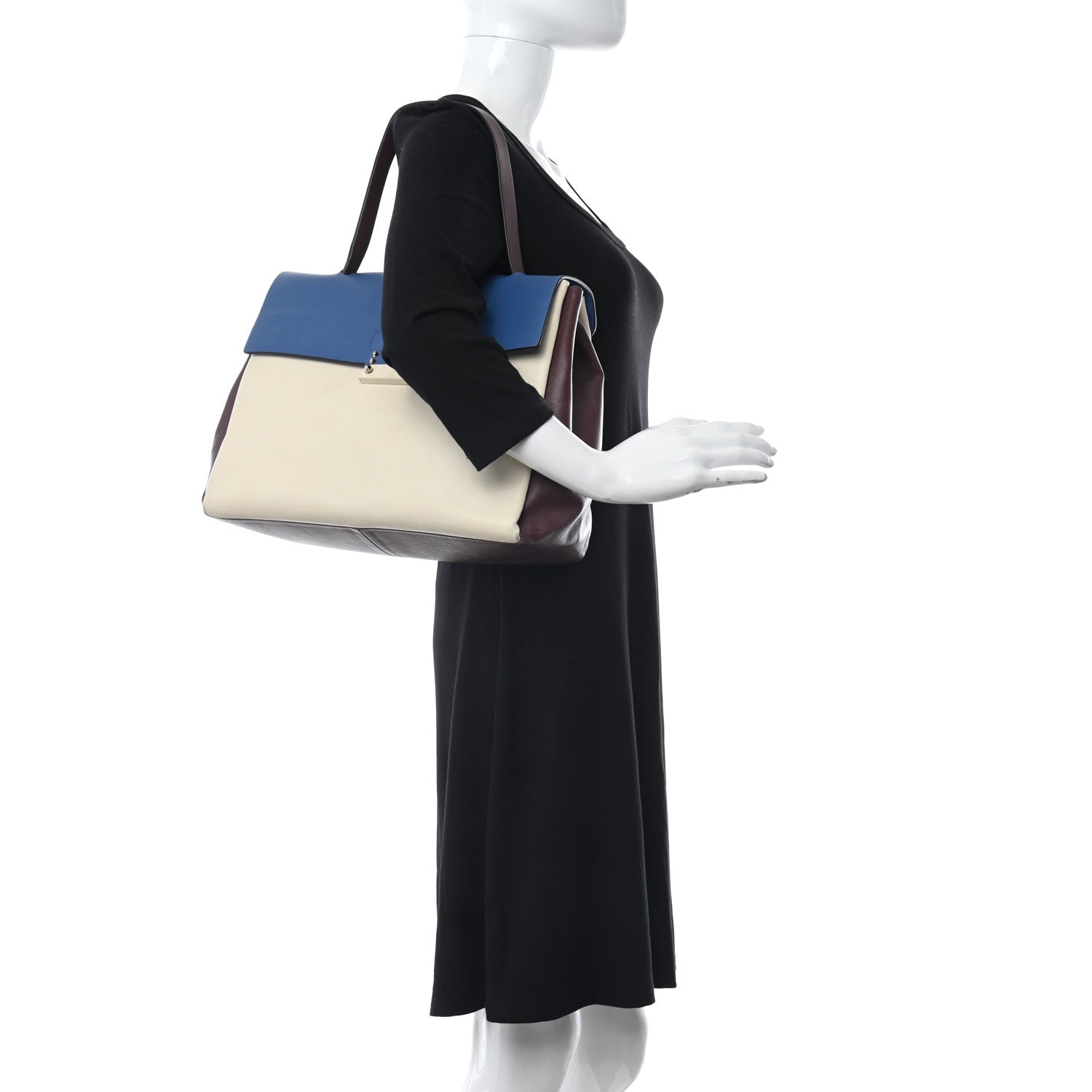 Valentino Garavani Calfskin Colorblock Single Handle Satchel Cream Blue Burgundy 2 of 14