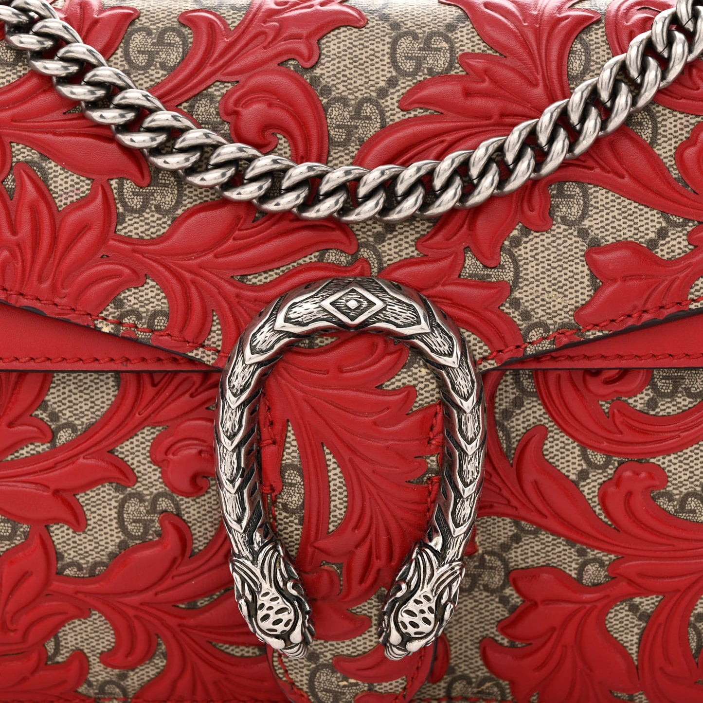 GG Supreme Monogram Arabesque Small Dionysus Shoulder Bag Hibiscus Red