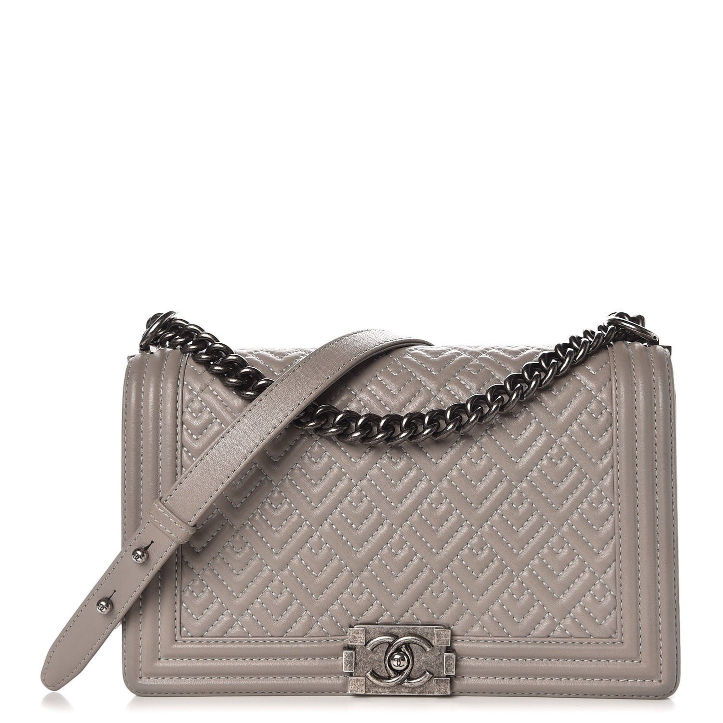 Lambskin Quilted New Medium Boy Flap Grey