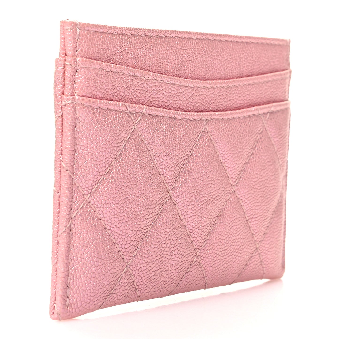 Iridescent Caviar Quilted Card Holder Rose Pink