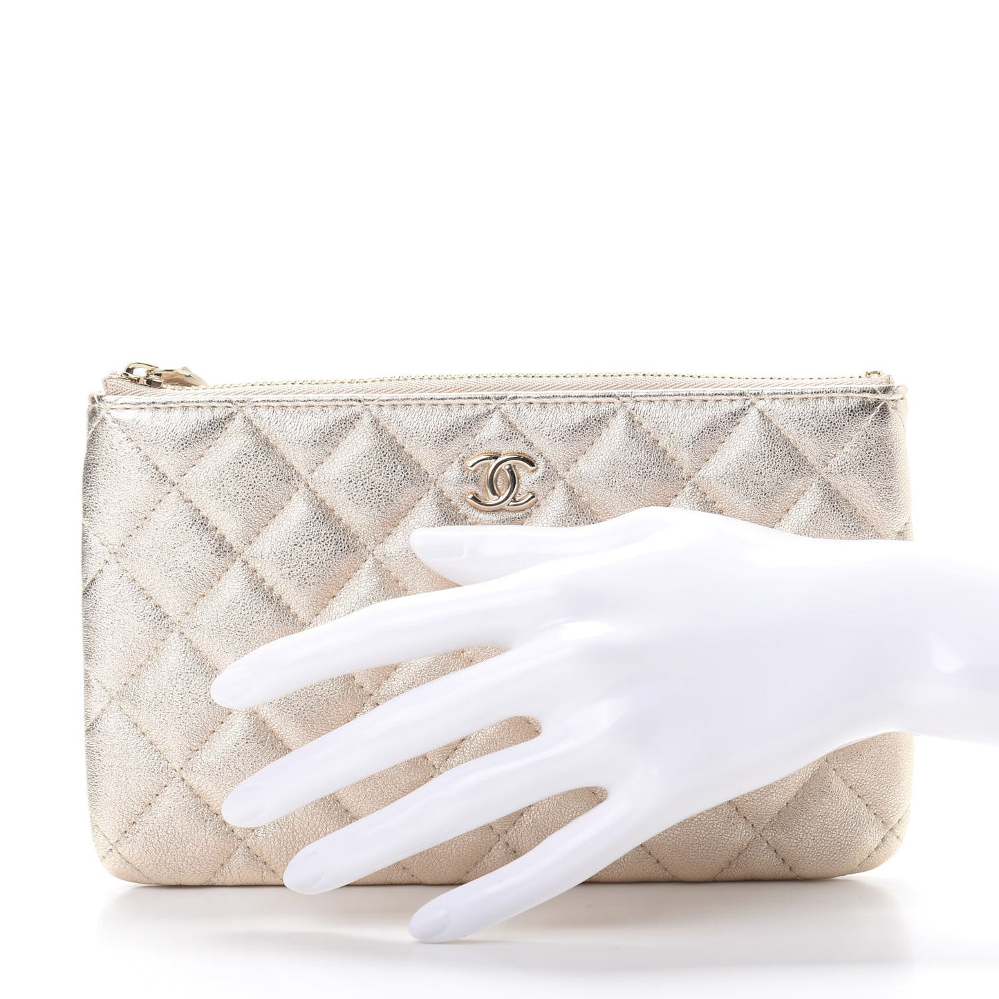 Metallic Lambskin Quilted Cosmetic Case Gold