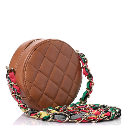 Chanel Shiny Lambskin Ribbon Quilted Round Clutch With Chain Brown 3 of 8