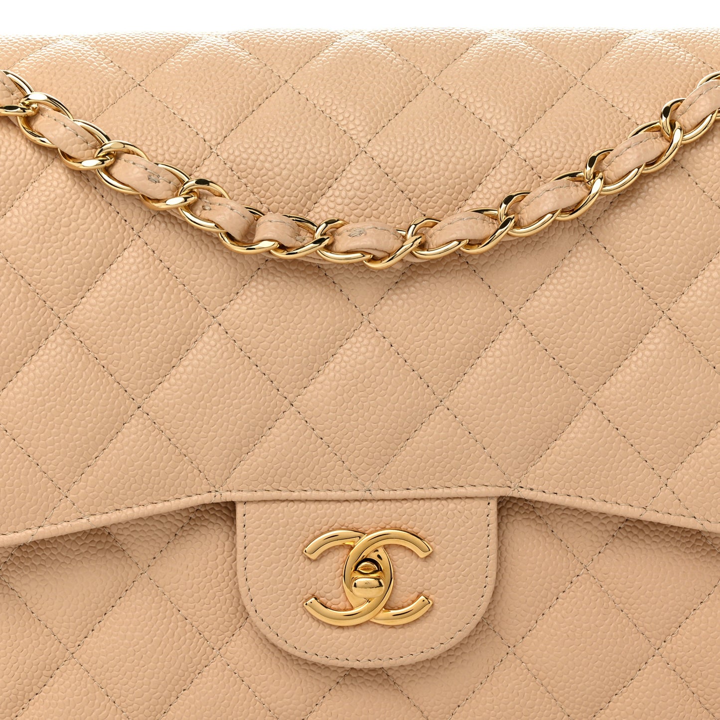 Caviar Quilted Jumbo Double Flap Beige