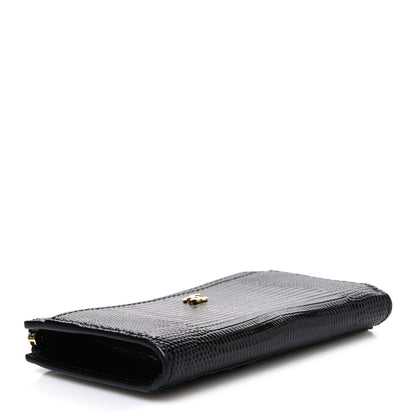 Chanel Lizard Embossed Long Zipped Wallet Black 4 of 8