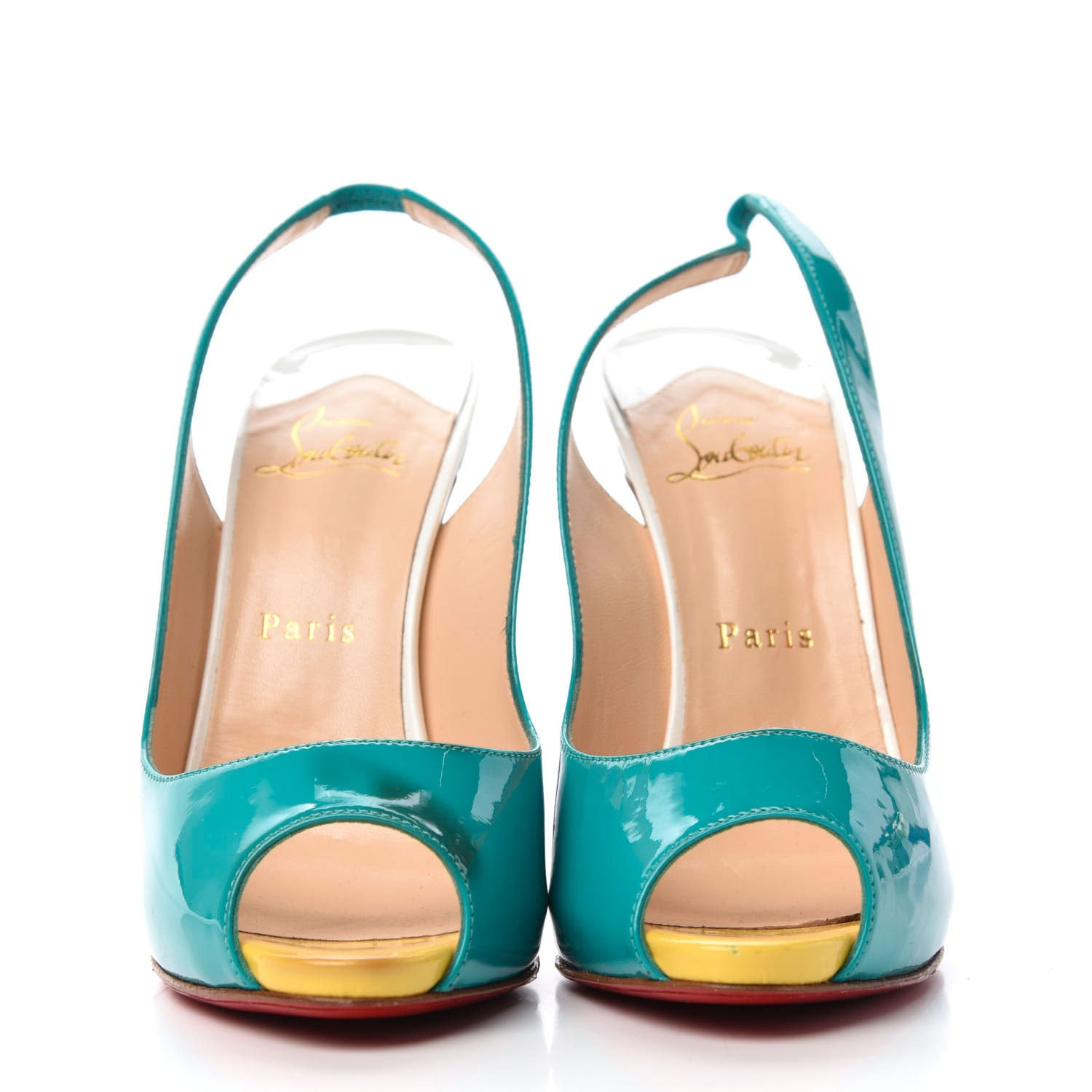 Christian Louboutin Patent Flo Sling 120 Pumps 38 Caraibes Canari 2 of 12