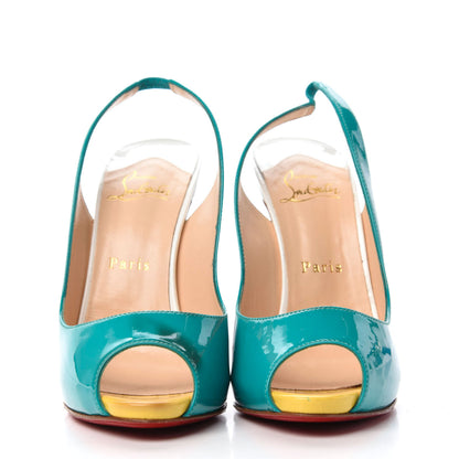 Christian Louboutin Patent Flo Sling 120 Pumps 38 Caraibes Canari 2 of 12