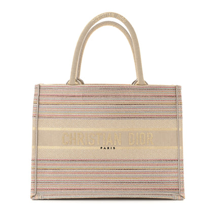 Christian Dior Canvas Embroidered Medium Stripes Book Tote Beige Multicolor 1 of 11