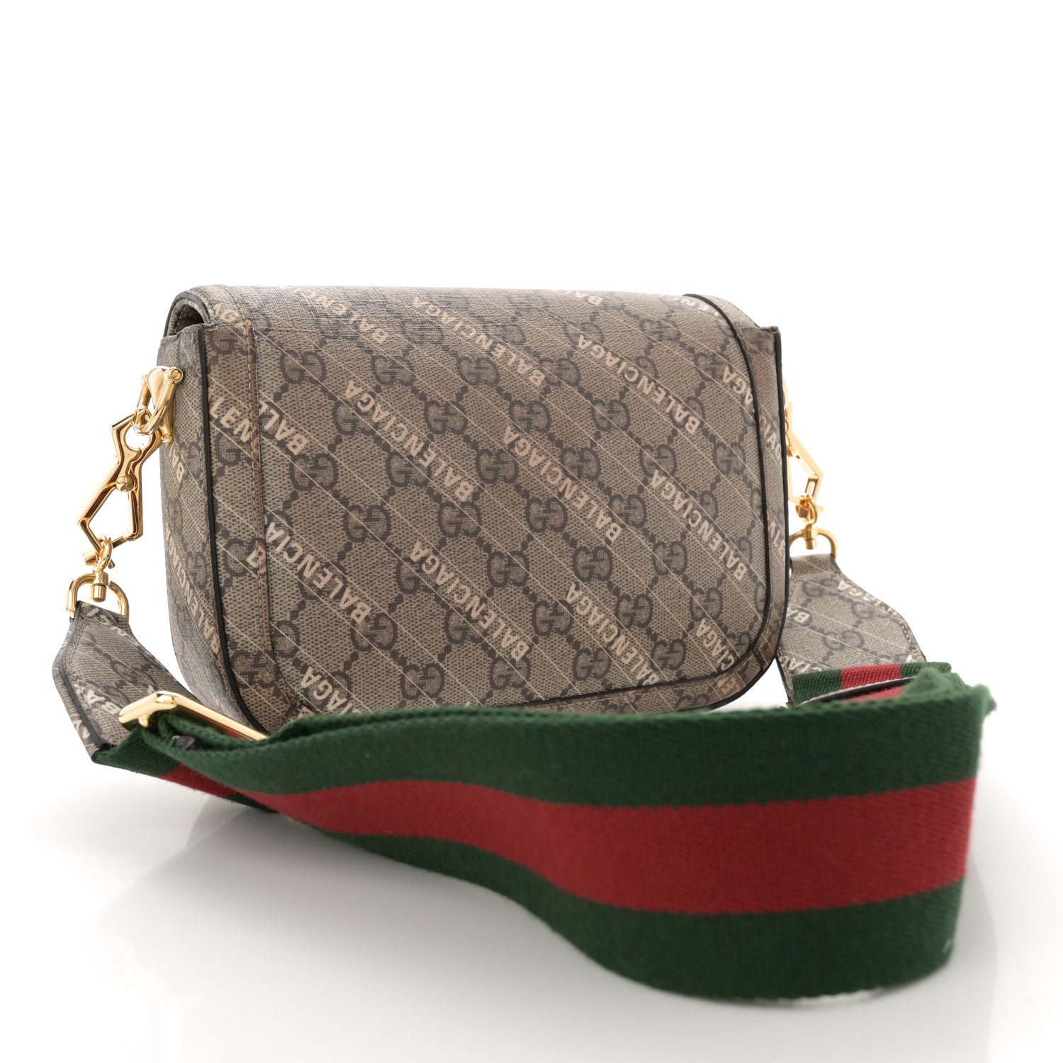 Gucci X BALENCIAGA GG Supreme Monogram Web Logo Print Mini Horsebit 1955 Shoulder Bag Beige Ebony 3 of 14