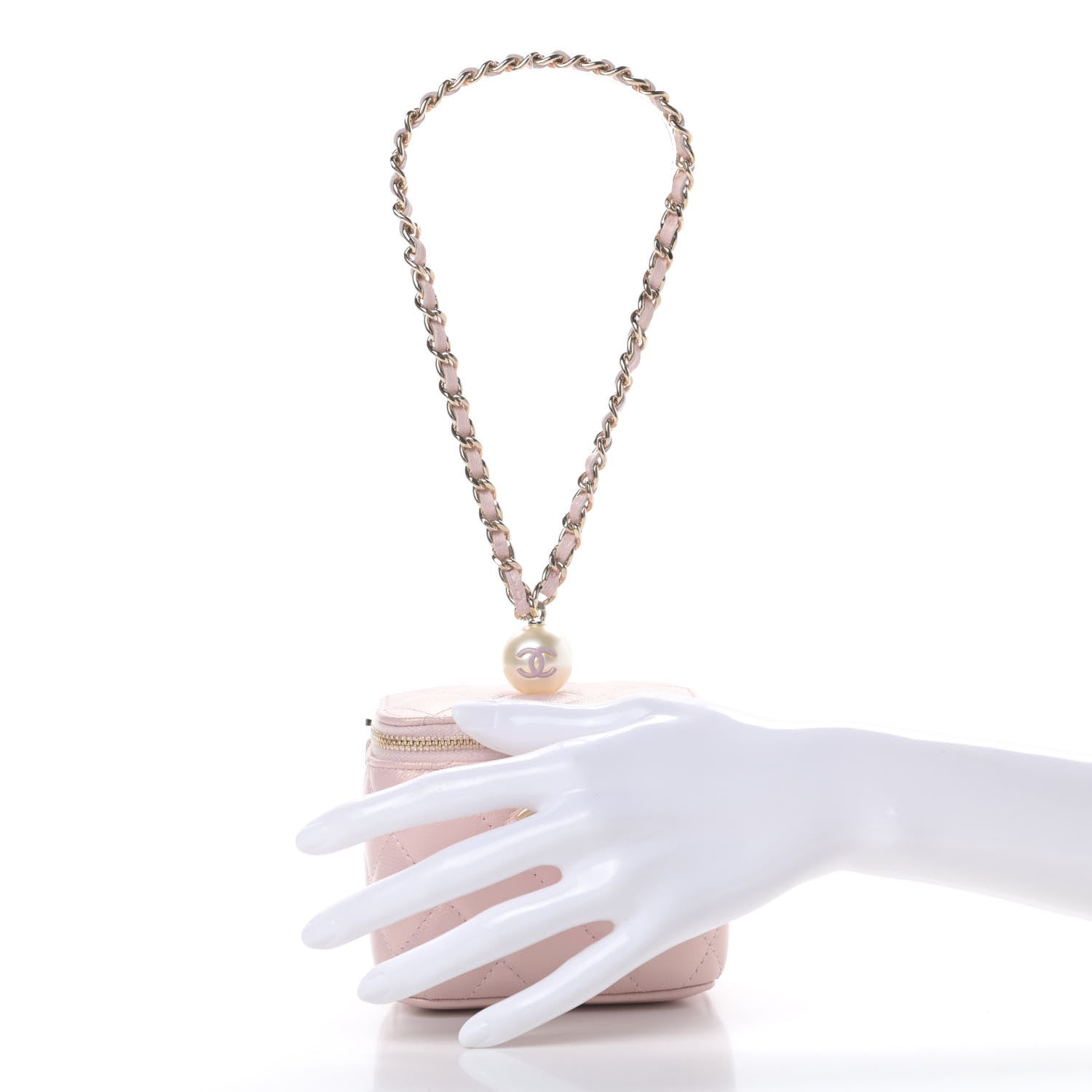 Chanel Iridescent Caviar Quilted Mini Pearl On Top Vanity Case With Chain Light Pink 2 of 8