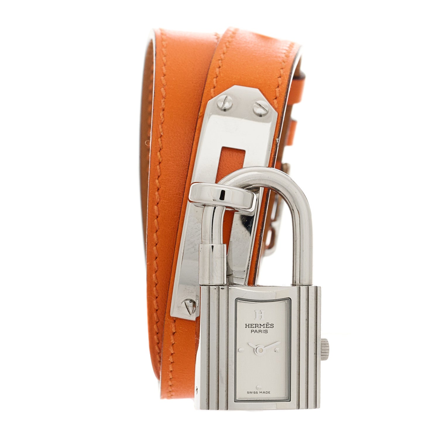Hermes Stainless Steel Swift 20mm Kelly Cadena Double Tour Quartz Watch Orange 1 of 4