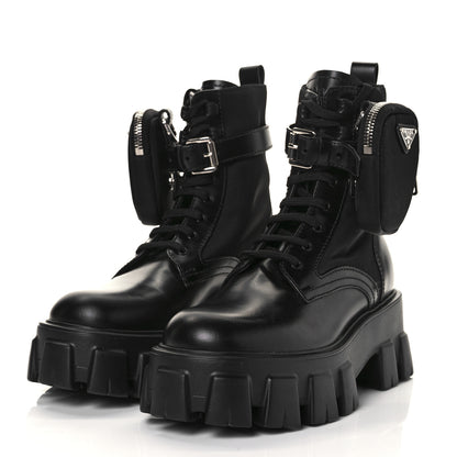 Prada Spazzolato Rois Nylon Metal Triangle Logo Monolith Pouch Pocket 55mm Boots 36 Black 3 of 6