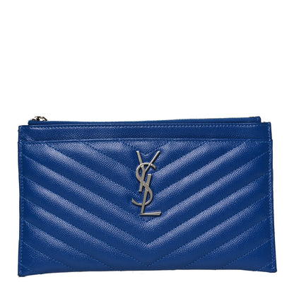 Saint Laurent Grain De Poudre Chevron Monogram Bill Pouch Blue 1 of 10