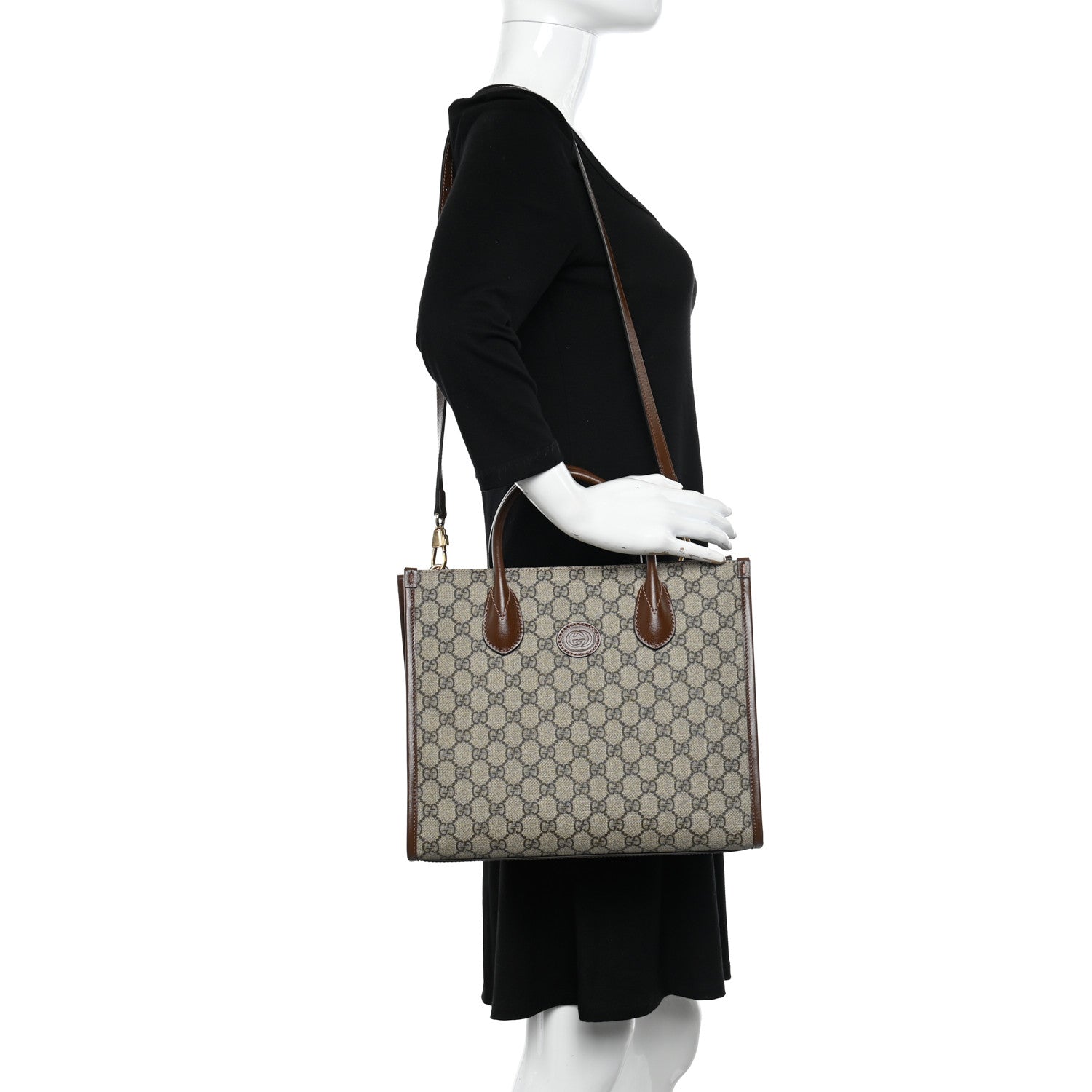 Gucci GG Supreme Monogram Azalea Calfskin Small Retro Interlocking G Tote Bag Beige Ebony Brown Sugar 2 of 10