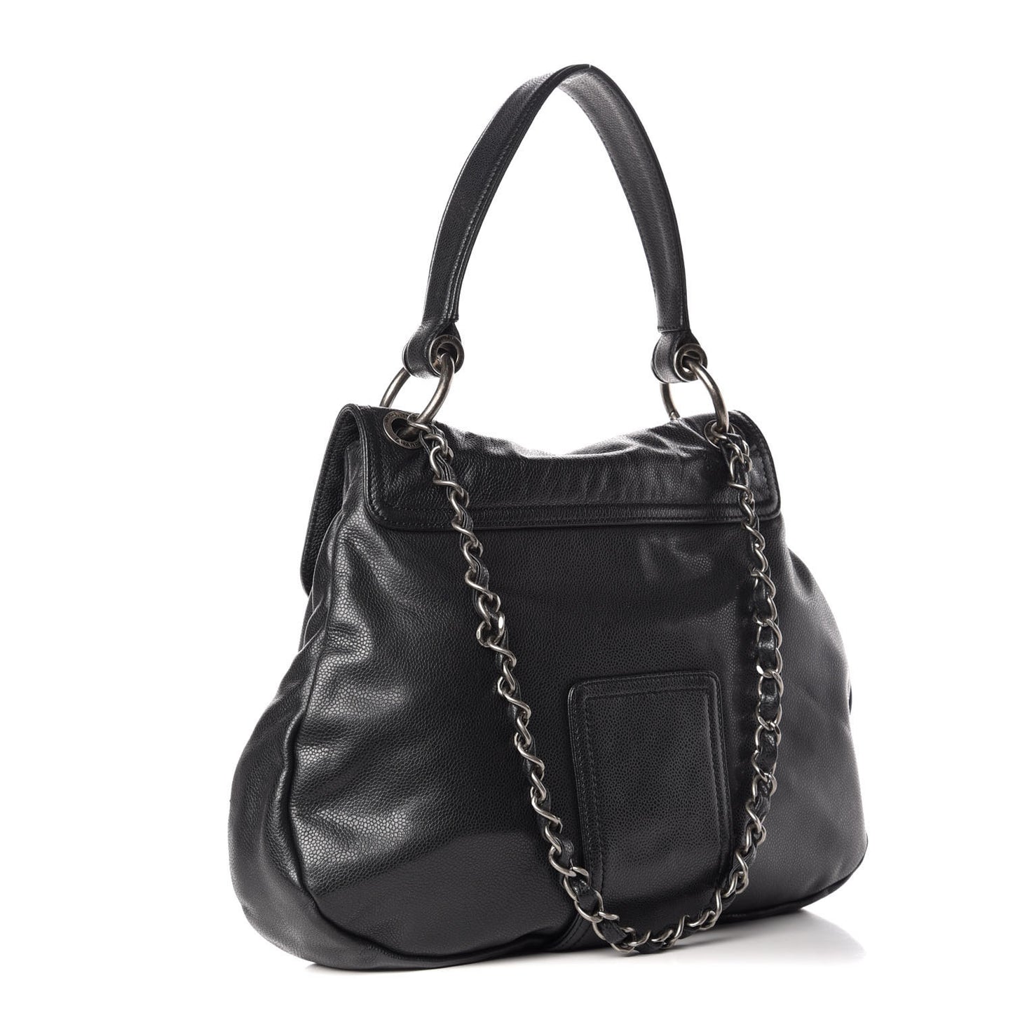Glazed Caviar Flap Hobo Dark Grey