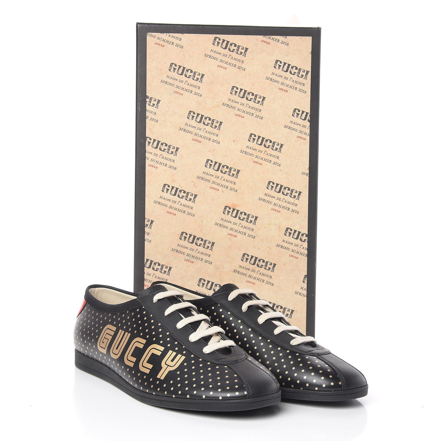 X SEGA Calfskin GUCCY Stars Mens Falacer Sneakers 9 Black