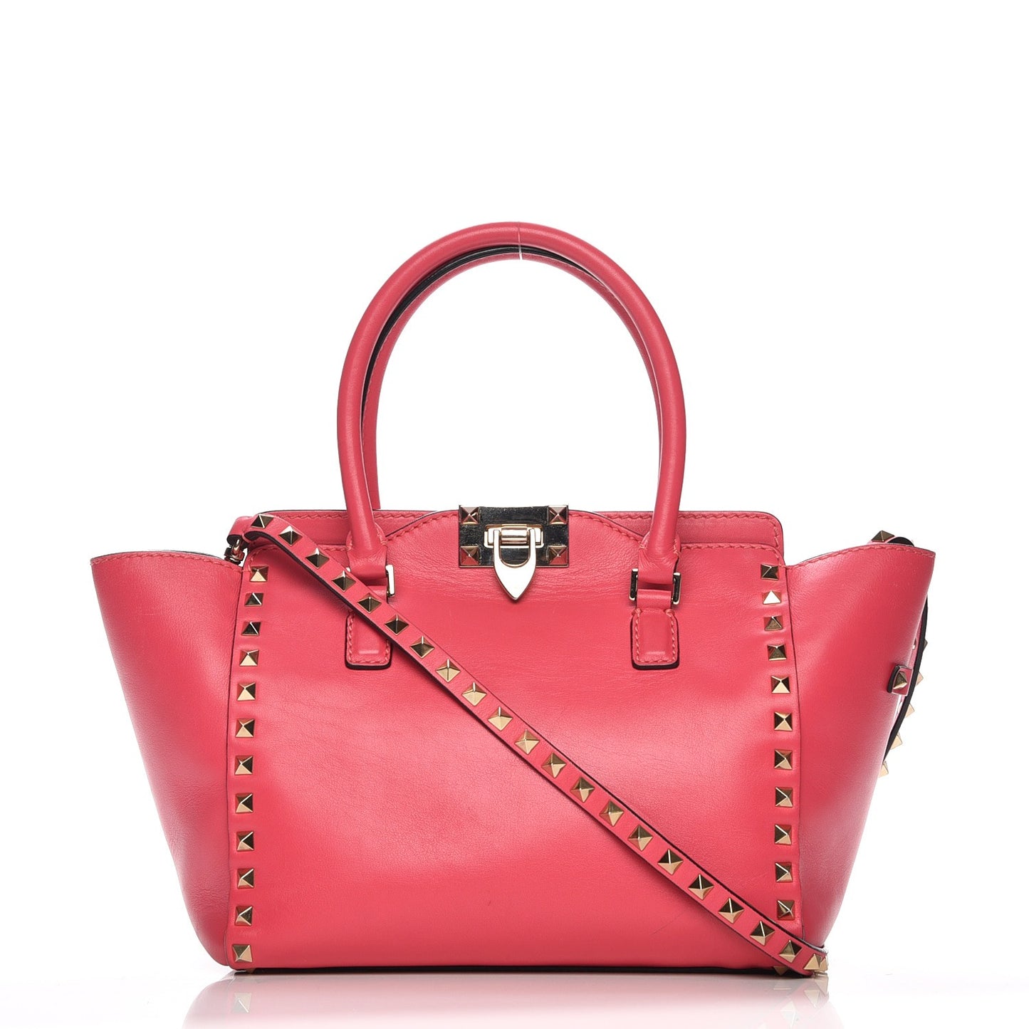 Vitello Small Rockstud Double Handle Tote Raspberry