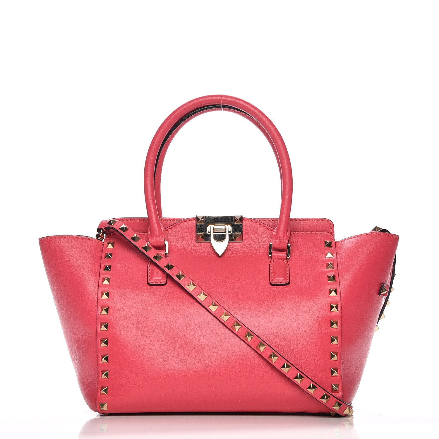 Valentino Garavani Vitello Small Rockstud Double Handle Tote Raspberry 1 of 8