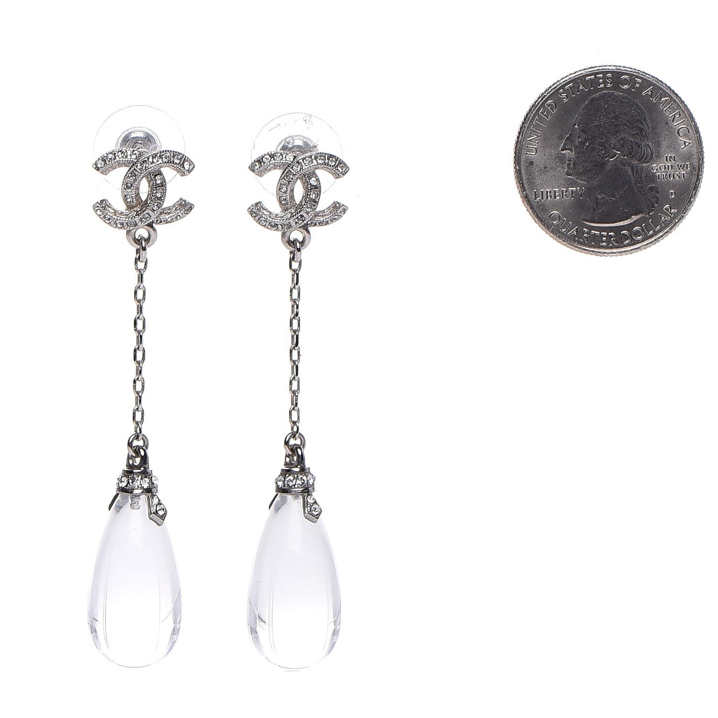 Resin Crystal CC Drop Earrings Silver