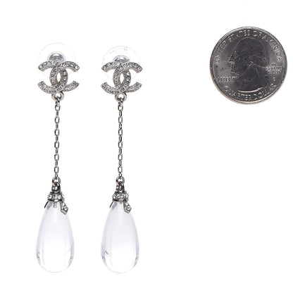 Chanel Resin Crystal CC Drop Earrings Silver 2 of 5