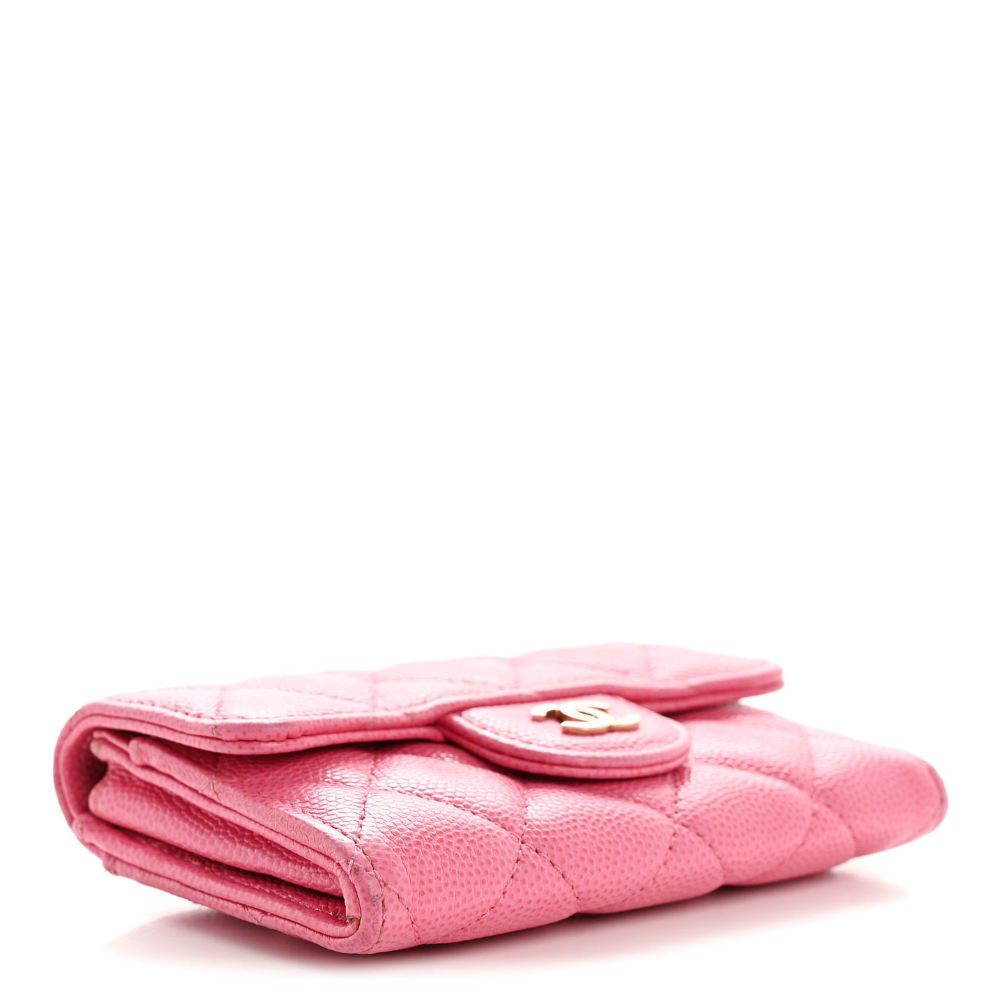 Caviar Quilted Flap Card Holder Wallet Pink
