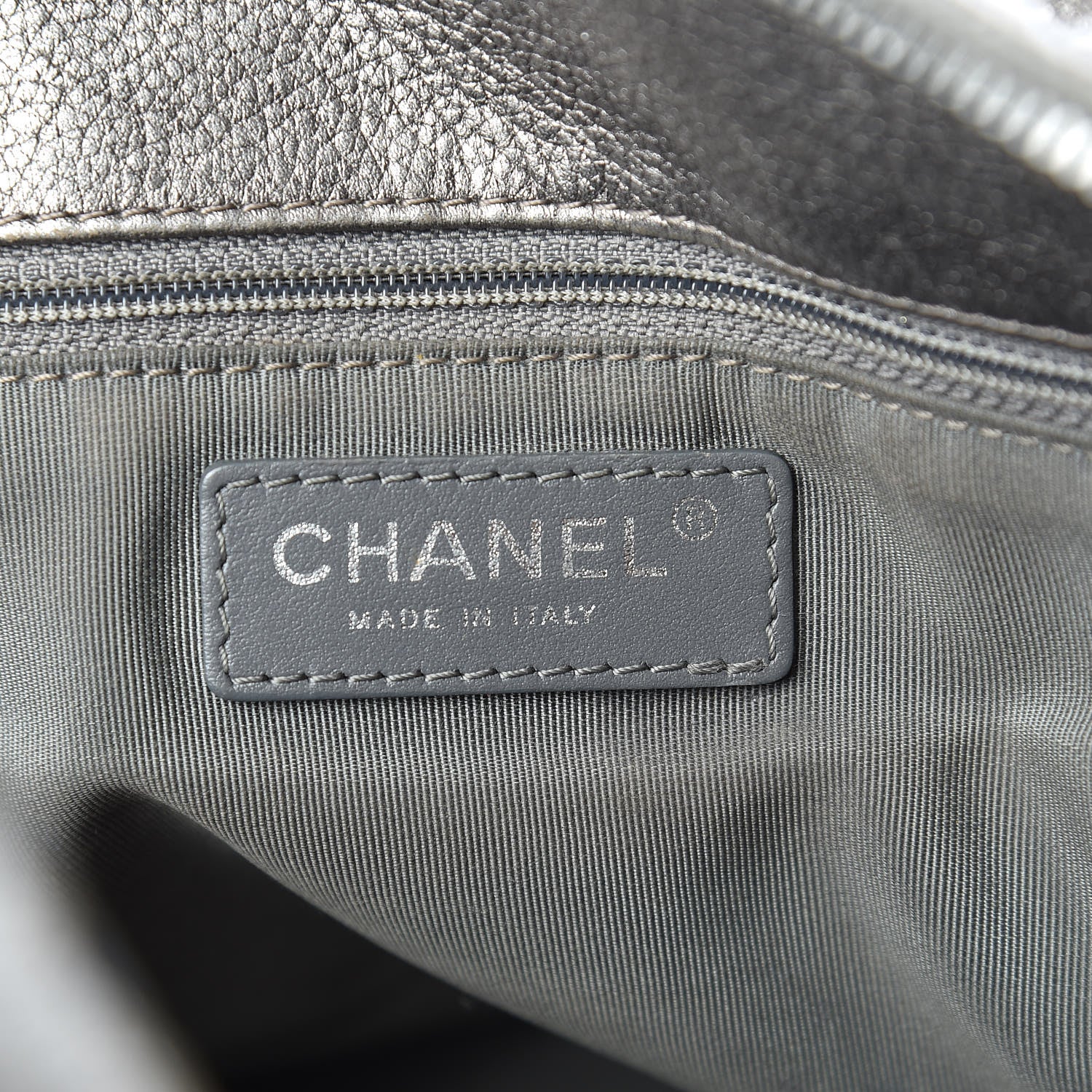 Chanel Metallic Grained Calfskin Quilted Large Casual Pocket Bowling Bag Silver 8 of 16