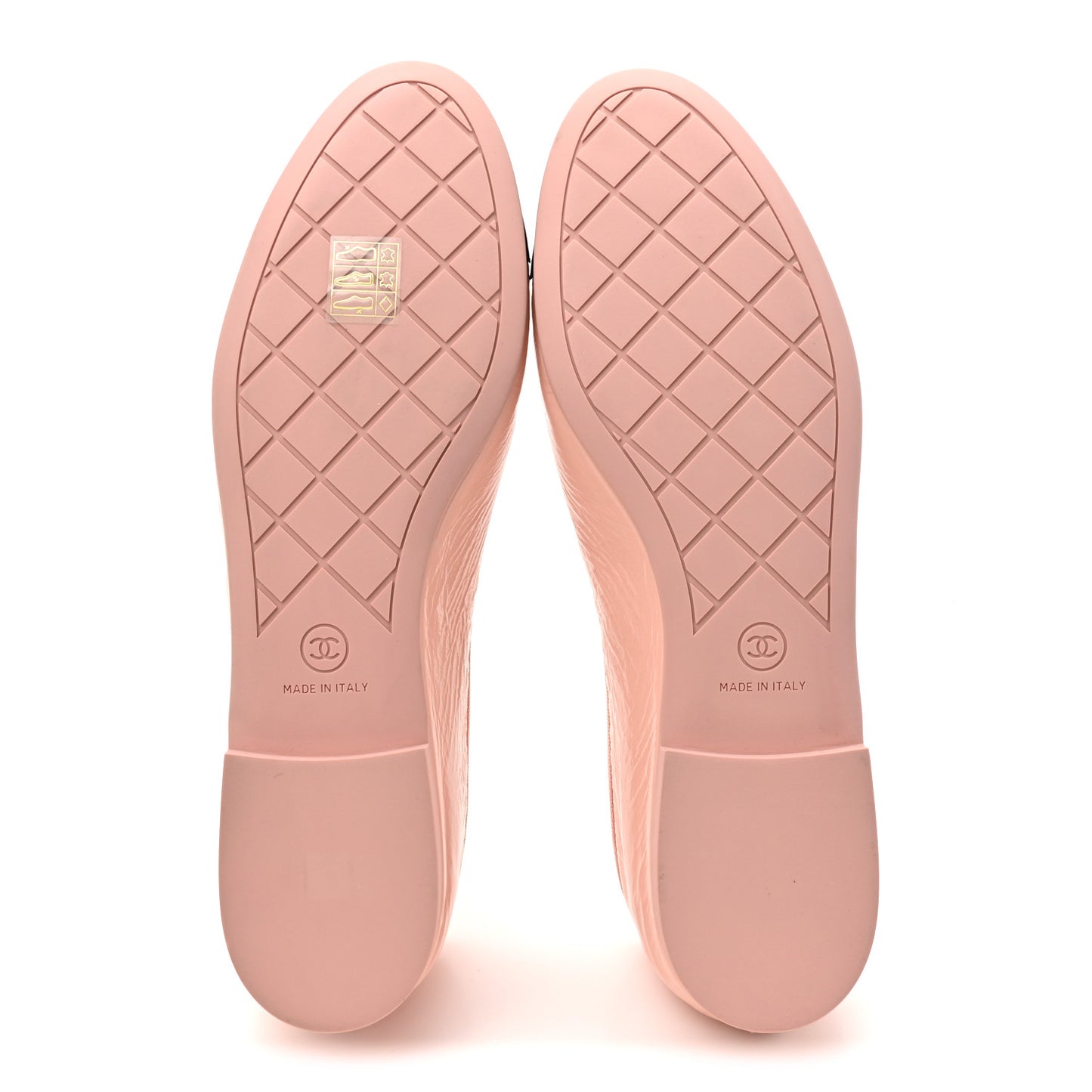 Shiny Crumpled Calfskin Patent CC Cap Toe Ballerina Flats 41 Light Pink Black