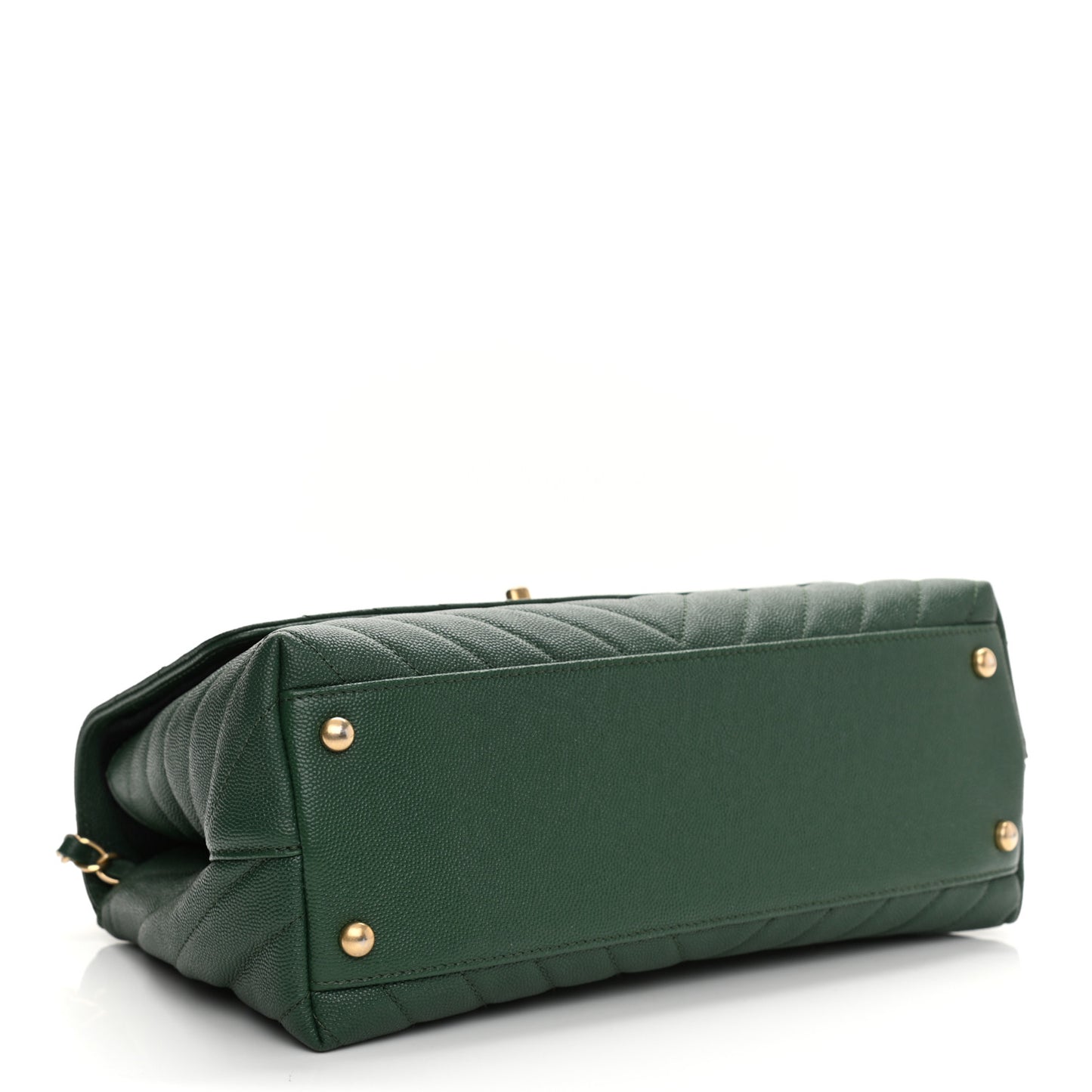 Caviar Chevron Quilted Small Coco Handle Flap Green