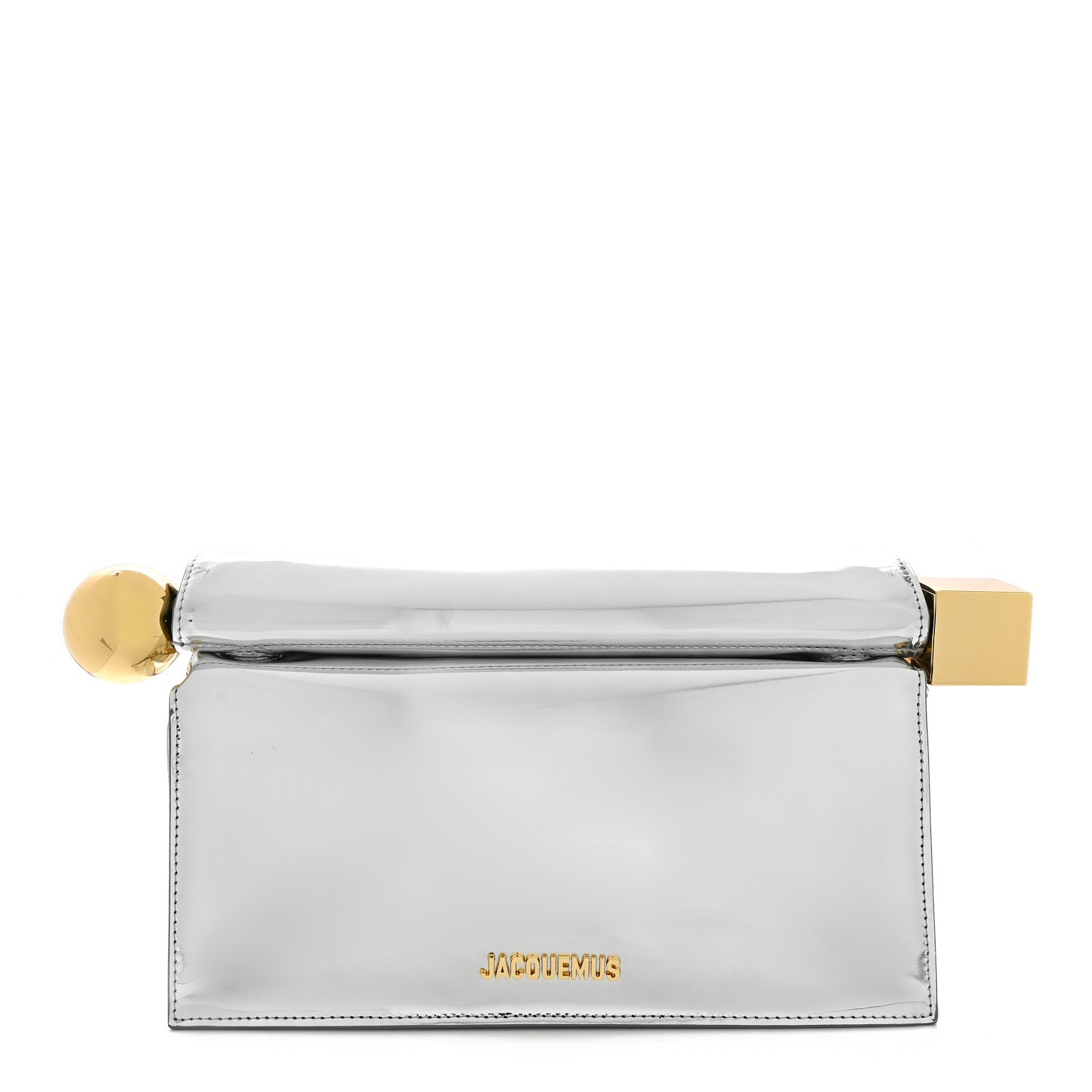 Jacquemus Metallic Patent Calfskin La Pochette Rond Carre Silver 1 of 6