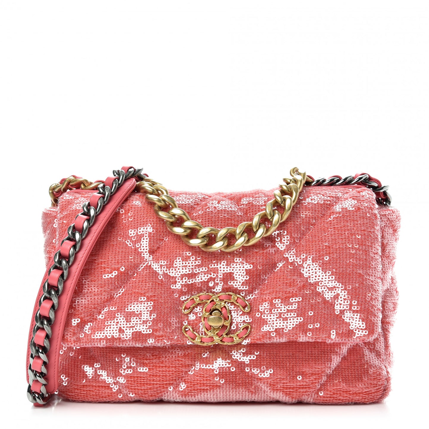 Sequin Quilted Medium Chanel 19 Flap Coral