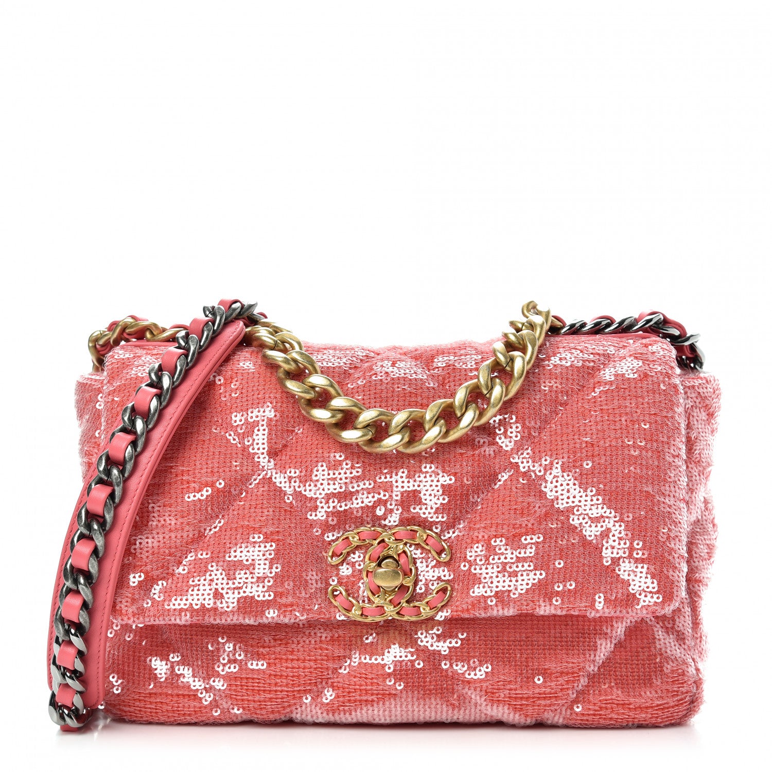 Chanel Sequin Quilted Medium Chanel 19 Flap Coral 1 of 10