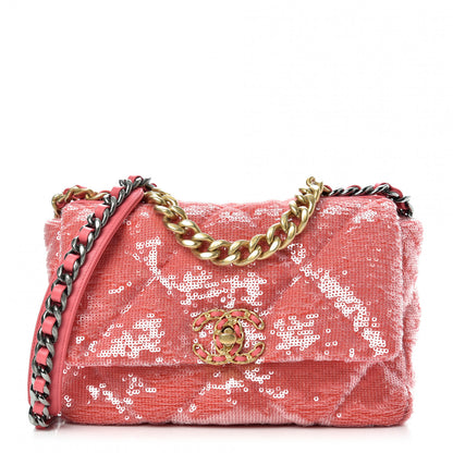 Chanel Sequin Quilted Medium Chanel 19 Flap Coral 1 of 10
