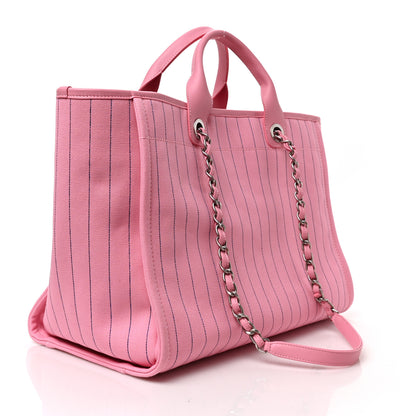 Chanel Canvas Calfskin Striped Large Deauville Tote Pink Blue 4 of 10