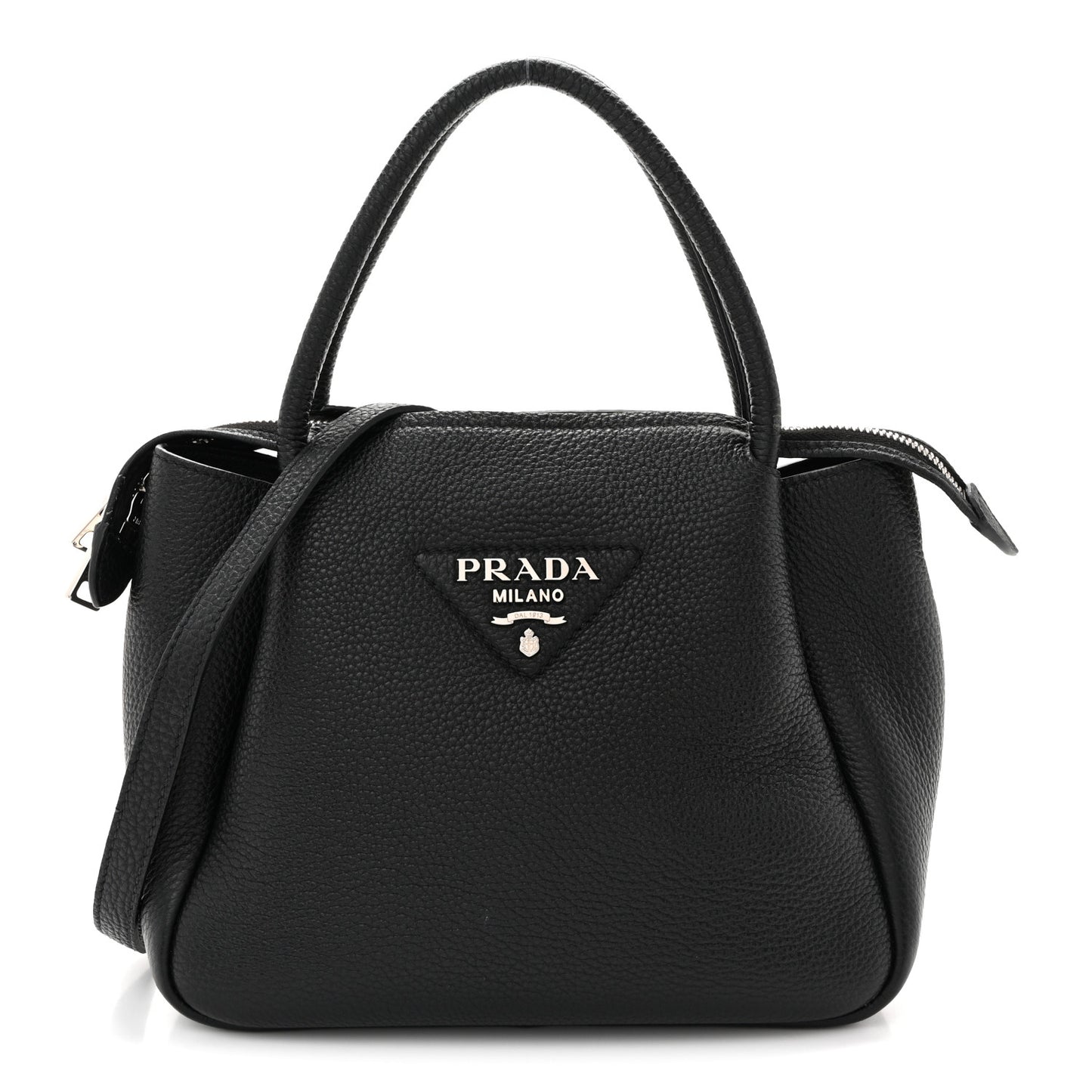 Vitello Daino Soft Mini Zippered Top Handle Bag Black