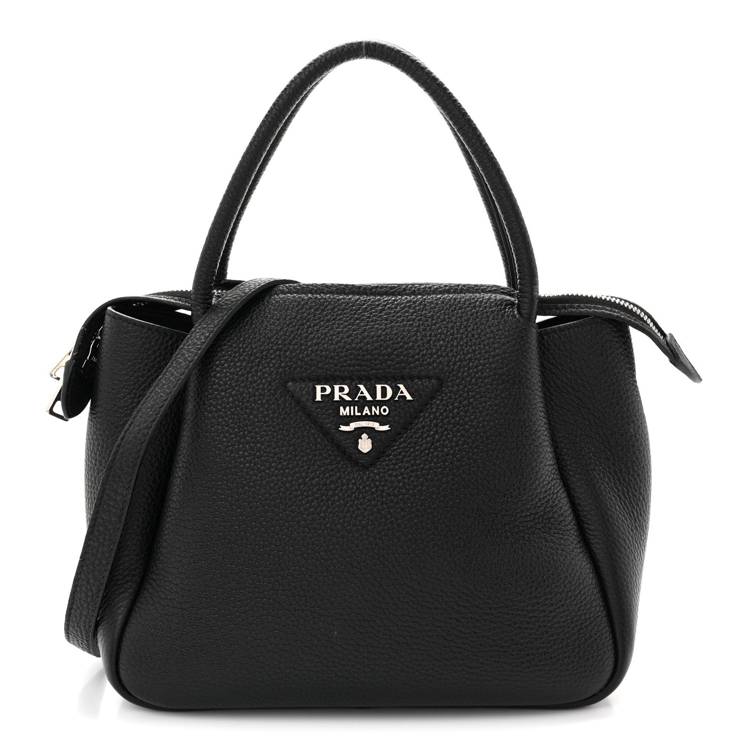 Prada Vitello Daino Soft Mini Zippered Top Handle Bag Black 1 of 9