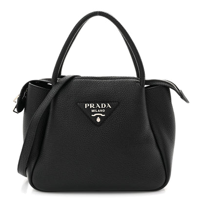 Prada Vitello Daino Soft Mini Zippered Top Handle Bag Black 1 of 9