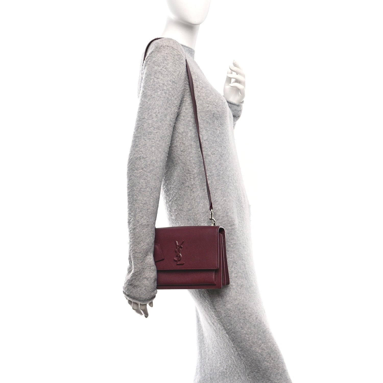 Saint Laurent Calfskin Monogram Medium Sunset Satchel Rouge Legion 3 of 9