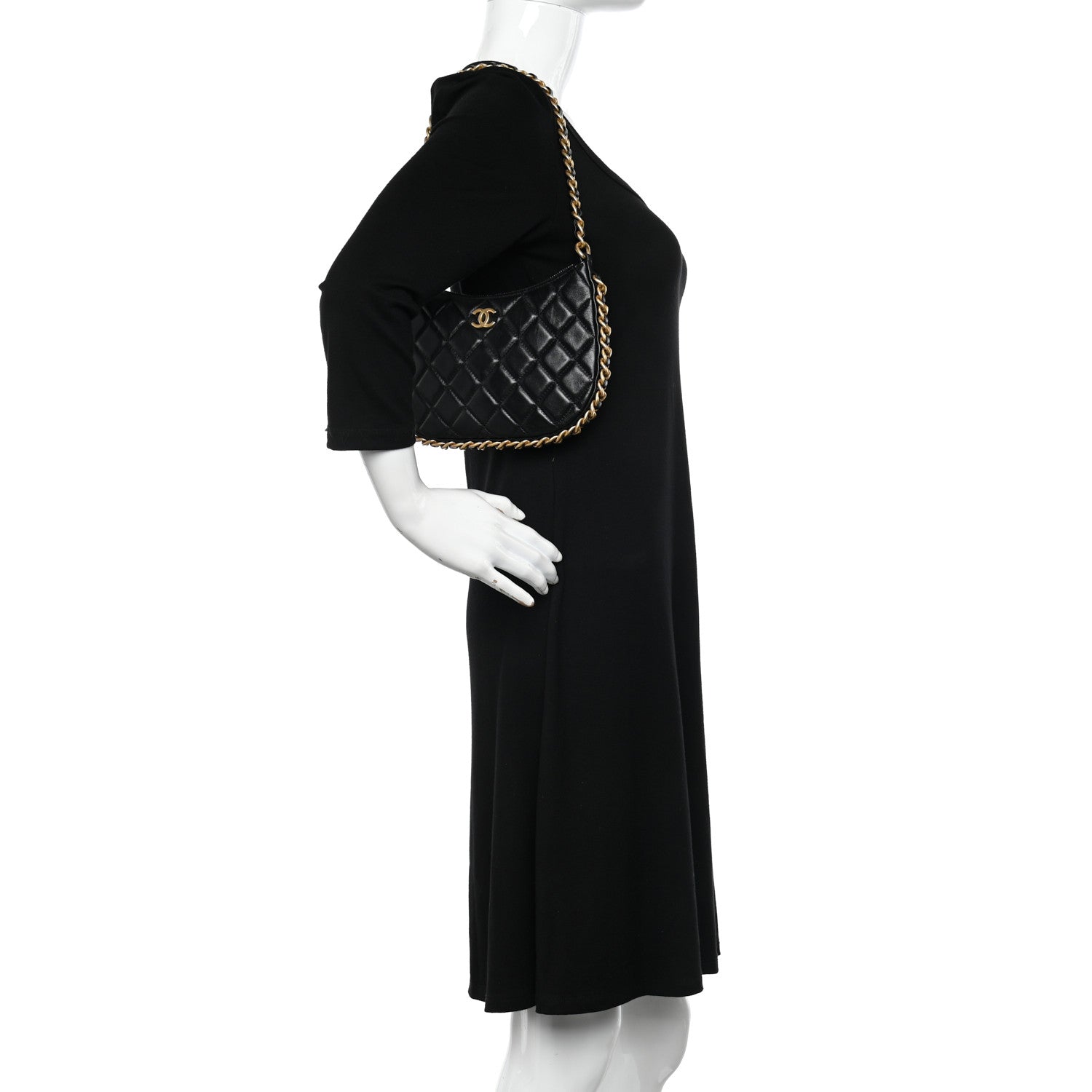 Chanel Shiny Crumpled Lambskin Quilted Trendy Chain Around Hobo Black 2 of 10