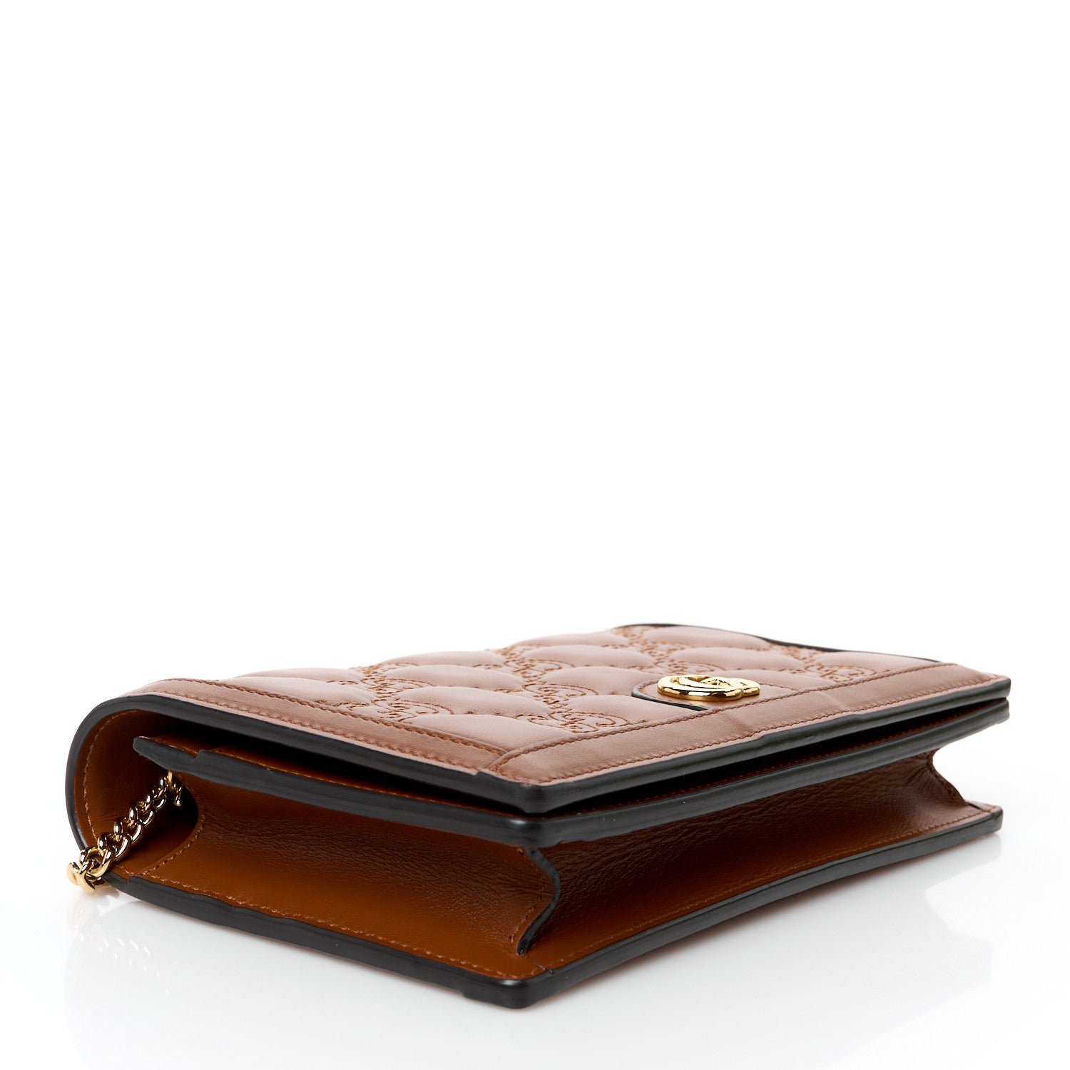 Gucci Calfskin GG Matelasse Chain Wallet Peanut Brown 4 of 11