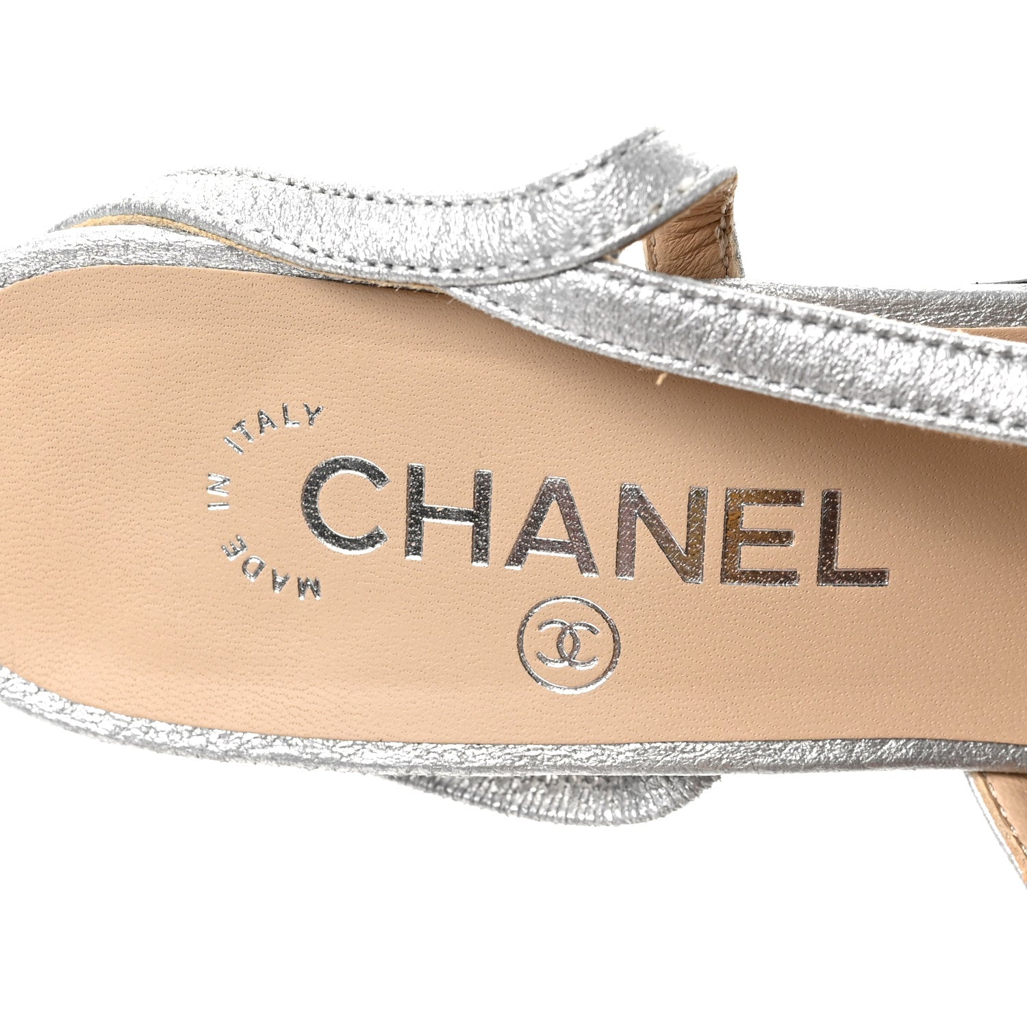 Chanel Metallic Lambskin Grosgrain Cap Toe CC Slingback Sandals 38.5 Black Silver 7 of 7