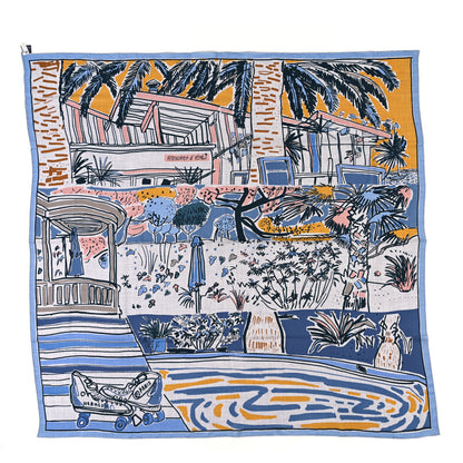 Hermes Cashmere Silk Rayures d'Ete Shawl 140 Gris Chine Bleu Rose 1 of 5
