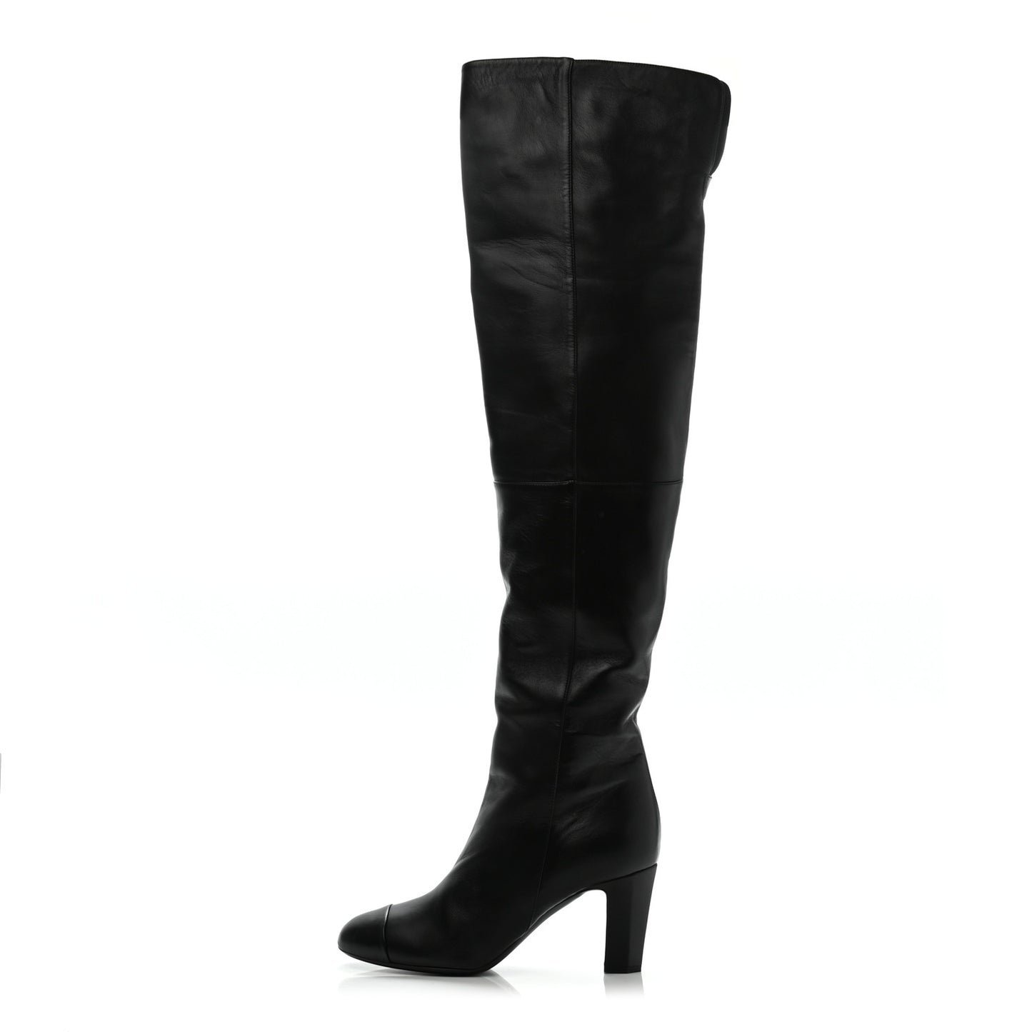 Calfskin CC Knee High Boots 38.5 Black